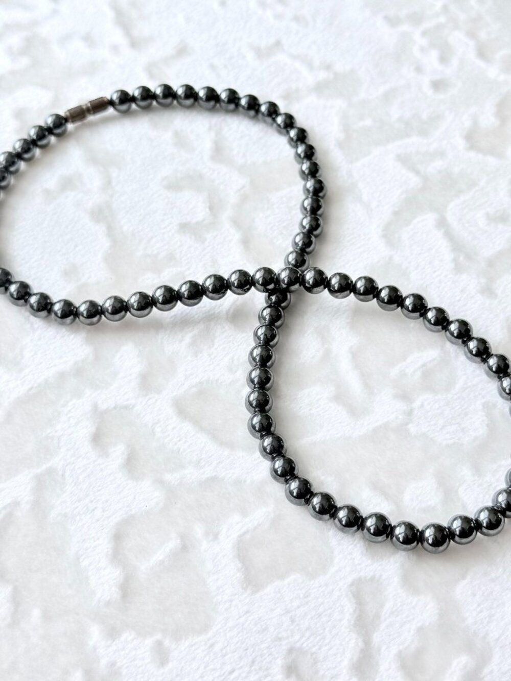 Vintage Magnetic Hematite Bead Necklace Gunmetal Gray